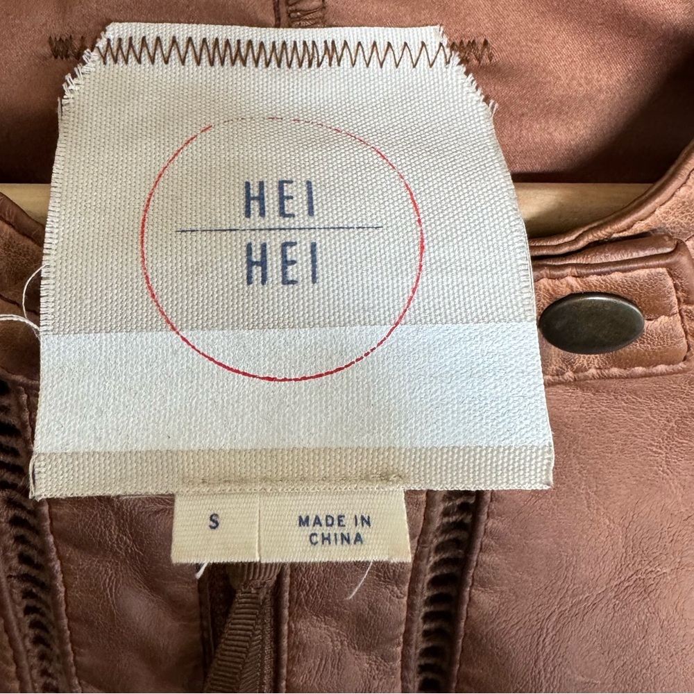 Hei Hei Anthropologie Brown Moto Jacket Petite Ribbed Hem Biker Full Zip | Small - Picture 5 of 10